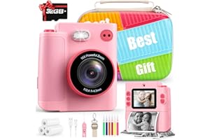 YUNAKING Gift for Girls Kids Camera: Instant Print Dual Lens Digital Camera Toys for Girl 3-12 Birthday Christmas Valentines Gifts for Kid Girls Boys Ages 3 4 5 6 7 8 9 10 with 32G SD Card Storage Bag Pink