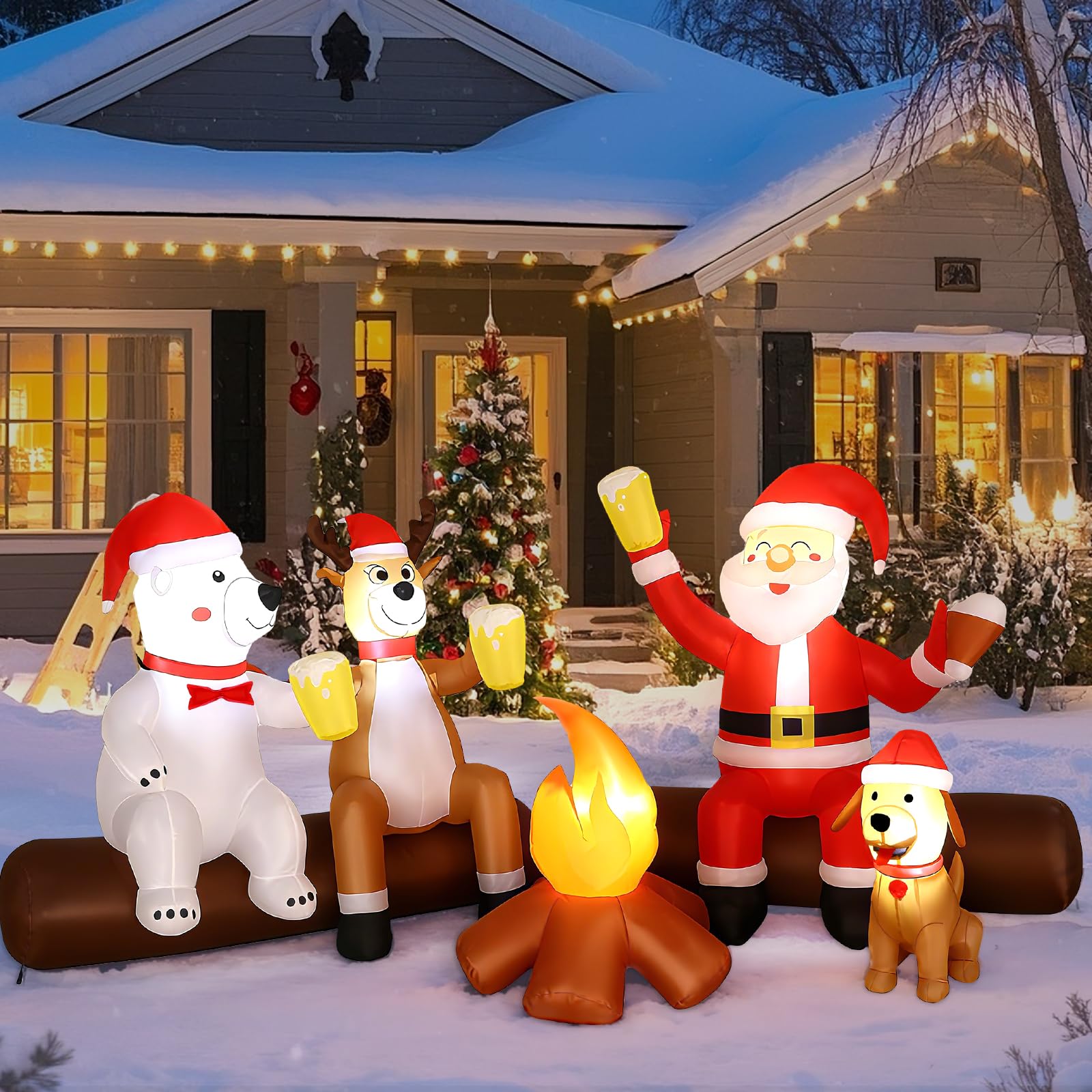 Photo 1 of Alupssuc 8FT Christmas Inflatable Outdoor Decoration with Built-in LEDs Lights, Blow-Up Santa Claus, Bear and Deer Keeping Warm for Outside/Indoor Xmas for Yard, Garden, Lawn, Party, Holiday Decor