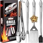 GRILLART BBQ Tools Grill Tools Set -18Inch Grilling Tools BBQ Set - Grill Accessories w/BBQ Tongs, Spatula, Fork, Brush- Stainless Grill Kit Grilling Set - Gift Ideas BBQ Accessories Gifts for Men Dad