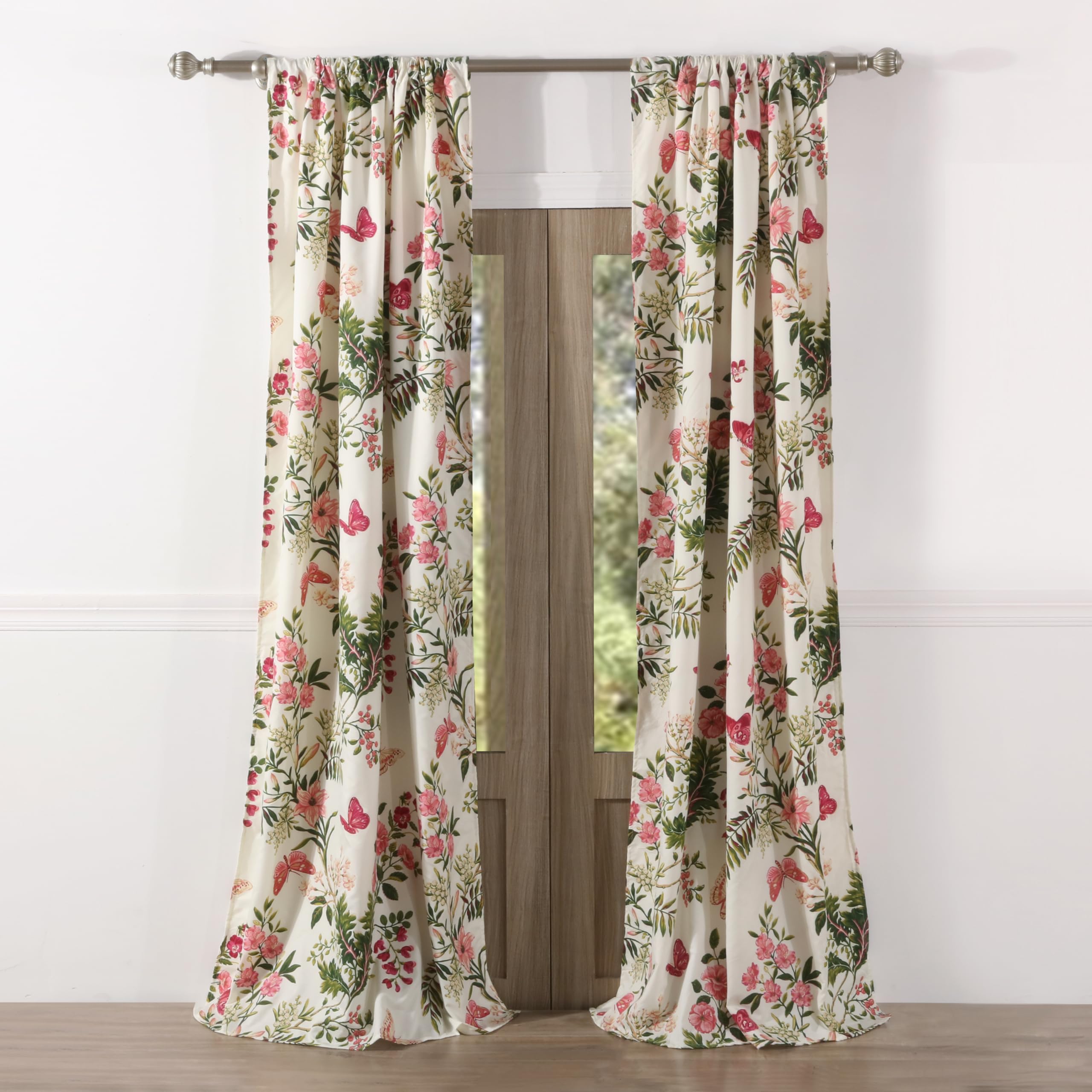 Greenland Home Butterflies Curtain Panels, 42 W x 84 L Inches Each, Set of 2, with Tiebacks
