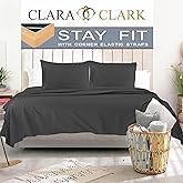 Clara Clark 1800 Series Bed Sheet Sets - Stay fit on Mattress with Elastic Straps at Corners - King, Charcoal Gray