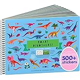 Cupkin Dinosaur Sticker Book Activity for Kids, Toddler Airplane Travel Essentials, 500+ Dino Stickers for Kids + 12 Scenes + 12 Coloring Book Pages, Dinosaur Lover Gift, Crafts Ages 2-8