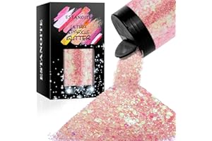 ESTANOITE Iridescent Chunky Glitter 5.64oz/160g, Ultra Fine Glitter Powder Mixed Chunky PET Flakes Sequins for Resin Epoxy Craft Arts, Tumbler, Cosmetic Glitter for Body Nail Hair Eye Party Festival (Baby Pink)