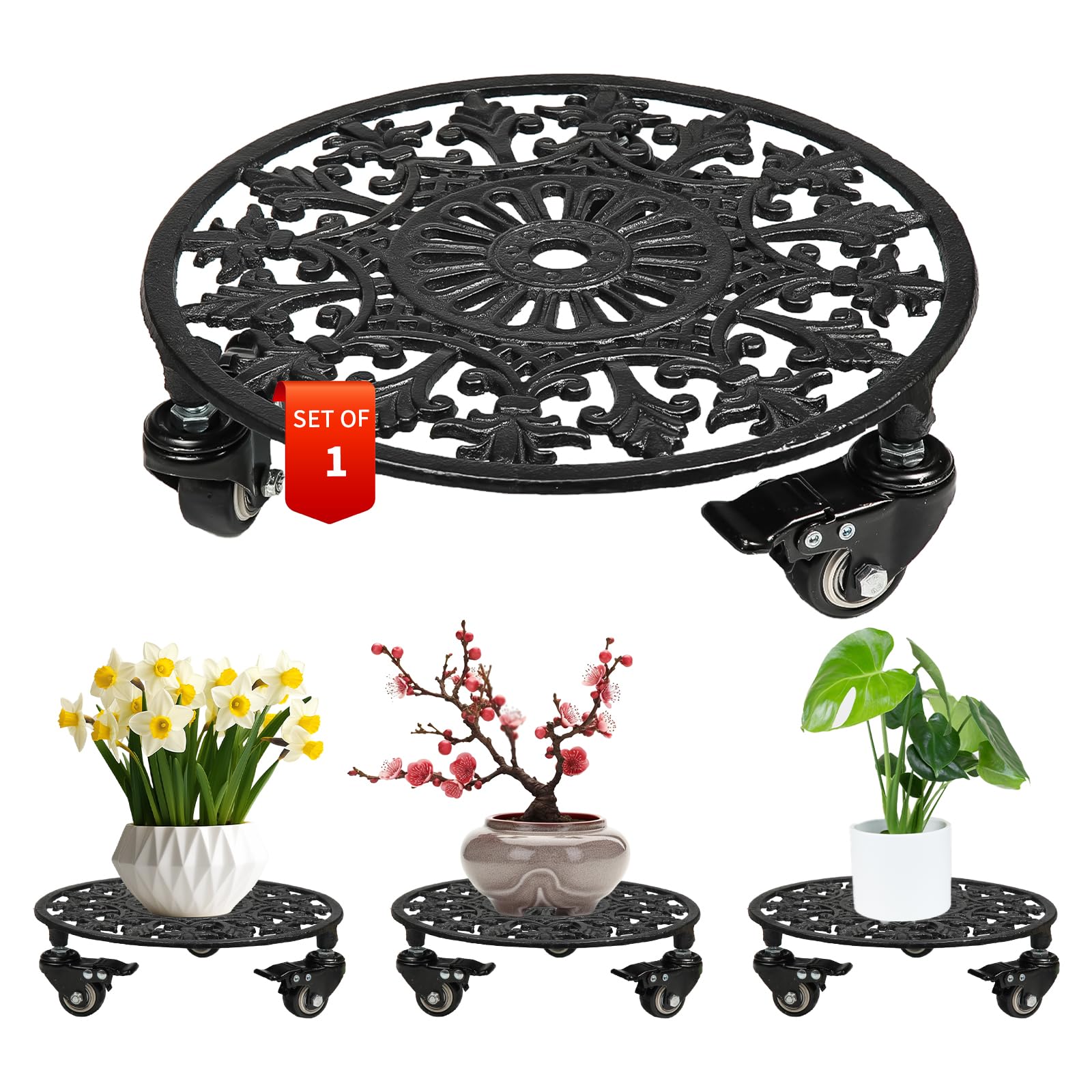 Photo 1 of GARGENTOL Rolling Plant Stand with Wheels, 1 Pack Heavy Duty Metal Plant Caddy 11 Inch Wrought Iron Plant Dolly Outdoor Round Plant Rollers Stand for Large Potted Plants and Flower Pot, Black