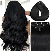 Clip in Hair Extensions Real Human Hair #1 Jet Black Clip in Hair Extensions for Women 85g Straight Remy Human Hair 14 Inch 7Pcs Double Weft