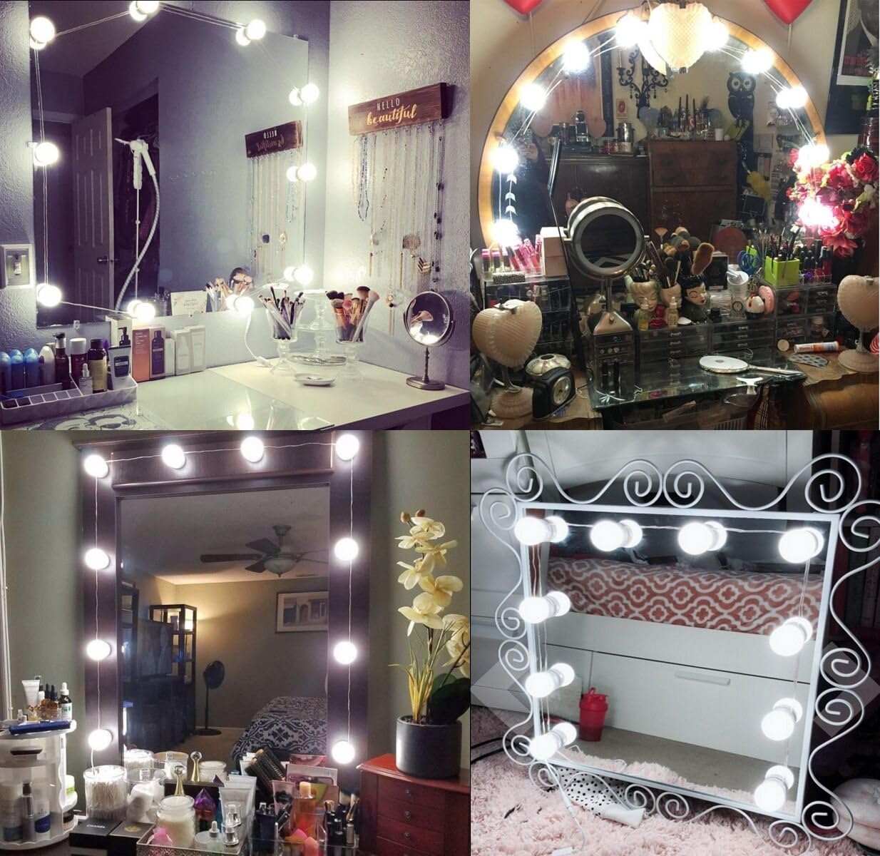 Hollywood Style Led Vanity Mirror Lights Kit with 10 Dimmable Light Bulbs for Makeup Dressing Table and Power Supply Plug in Lighting Fixture Strip, Vanity Mirror Light, White (No Mirror Included) - - 