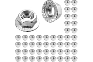 Akamino 50 Pcs M10 x 1.5mm Flange Nuts,304 Stainless Steel Metric Serrated Flange Hex Flange Nuts, Bright Finish Lock Nuts,Silver