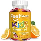 Feel Great Kids Vitamin D3 1000 IU | Kids Vitamin D Gummies for Healthy Bones, Mood, & Immune Support | Citrus Flavored Vegetarian D3 Gummies | 90 Day Supply