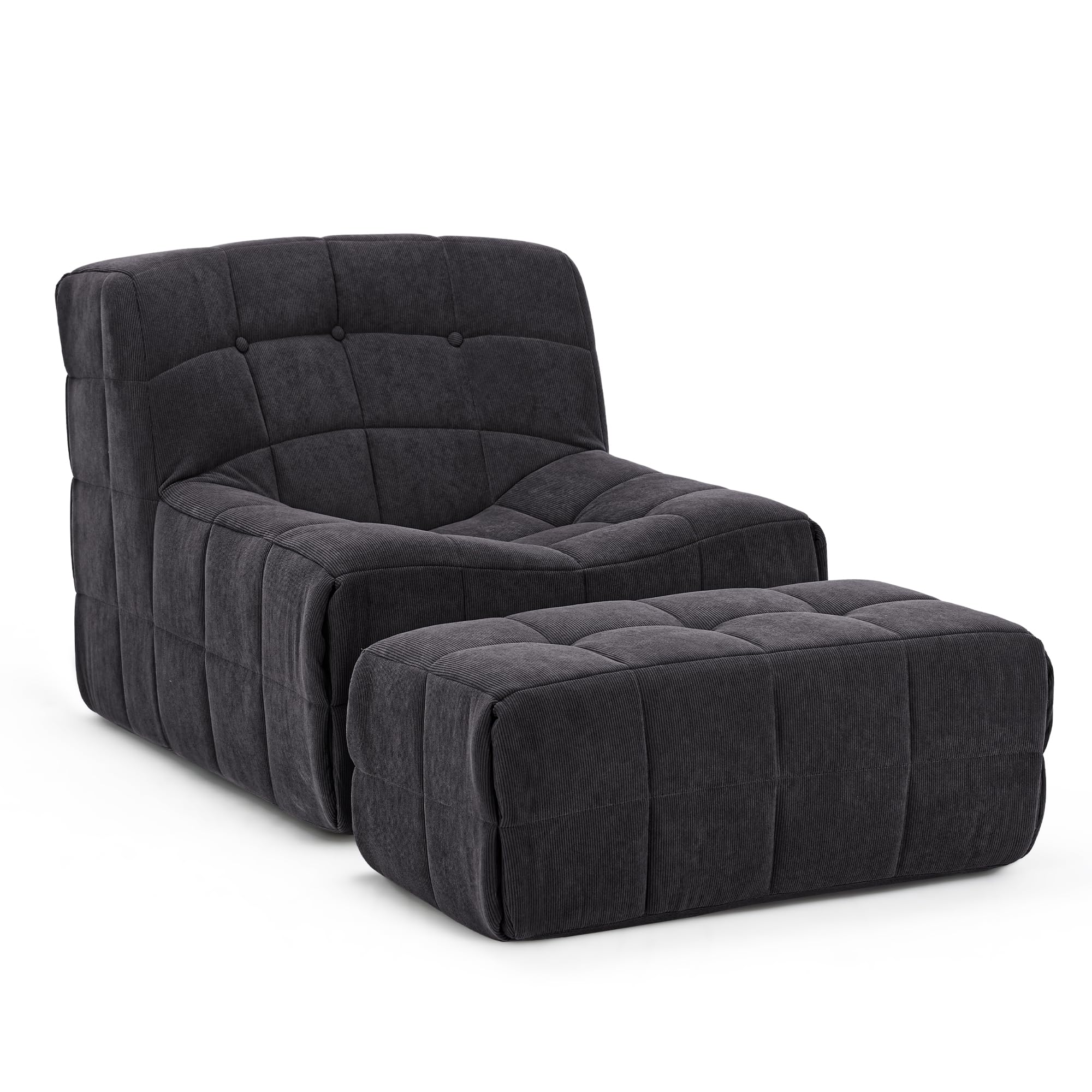 COLAMY Bean Bag Chair with Ottoman for Adults,Lounger Chairs with High-Rebound Memory Foam, Soft Corduroy Fabric Floor Lazy Sofa for Living Room or Bedroom（Dark Grey