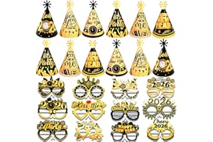 HOWAF 36pcs Black Gold New Years Eve Party Supplies 2026 NYE Party Favors, New Years Eve Hats Paper Cone Hats Happy New Year 2026 Glasses New Years Eve Accessories Kit for New Years Decorations 2026