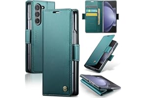 Rerzoiro for Samsung Galaxy Z Fold 5 Case, Premium PU Leather Wallet Case Flip Cover with [RFID Blocking][Card Holder][Stand Function] Shockproof Protective for Samsung Galaxy Z Fold 5, Blue-Green