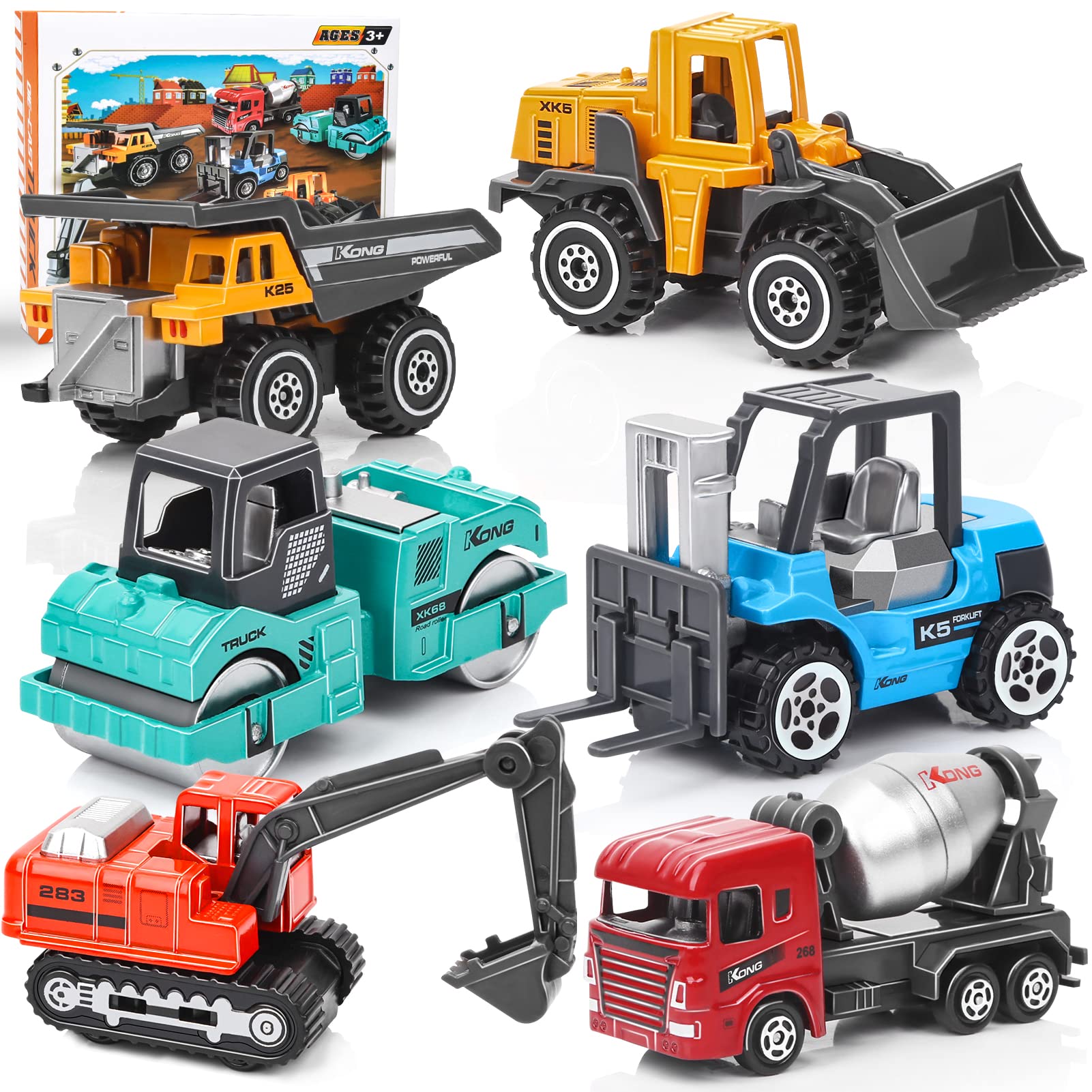 Dreamon Colourful Construction Trucks Toy, Engineering Diggers and Dumpers Toys Cars Play Set Educational Gift for 3 Years Old Kids, 6PCS