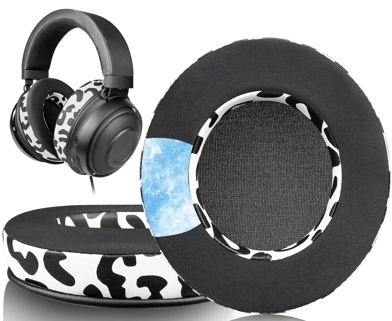 SOULWIT Cooling-Gel Ear Pads Cushions Replacement, for Razer Kraken 2019/Tournament Edition/Ultimate/Kitty, Earpads for Nari/Essential/Ultimate, Kraken X/V3 X Headset - Snow Leopard — image 1