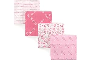 Luvable Friends Unisex Baby Cotton Flannel Receiving Blankets, Love 4-Pack, One Size