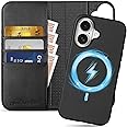 SHIELDON Wallet Case for iPhone 16 6.1" 2024, Genuine Leather Detachable Wireless Charging Folio Magnetic Kickstand RFID Blocking Card Slot Removable Cover Compatible with iPhone 16 5G - Nappa Black