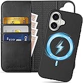 SHIELDON Wallet Case for iPhone 16 6.1" 2024, Genuine Leather Detachable Wireless Charging Folio Magnetic Kickstand RFID Blocking Card Slot Removable Cover Compatible with iPhone 16 5G - Nappa Black