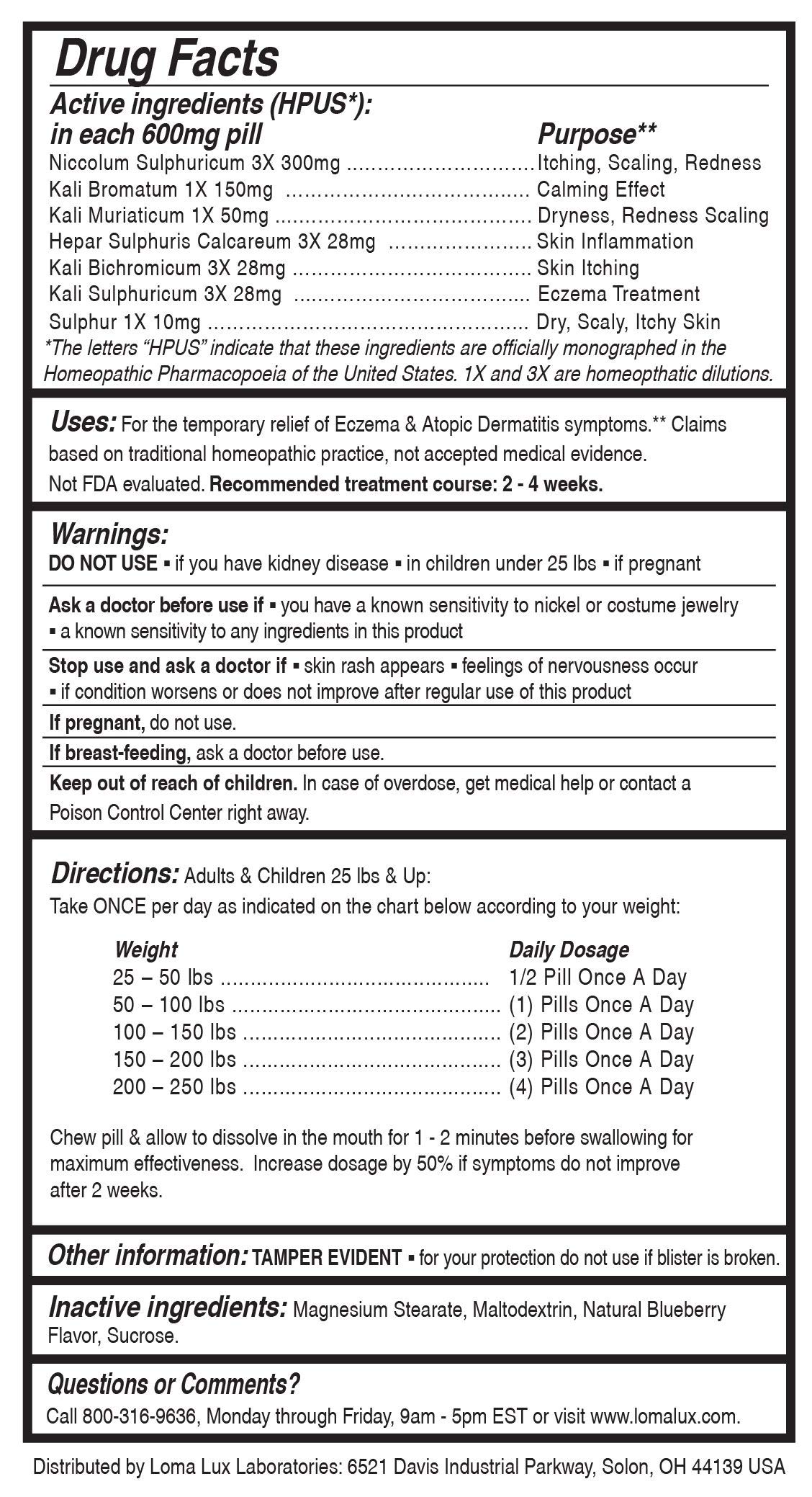 Loma Lux Eczema Pills – Natural Eczema Treatment Relief Remedy – Dermatologist Developed – 7 Minerals Clear & Prevent Severe Eczema Scaling, Rash, Anti Itch Skin Body Face for Adults, Kids, Toddlers