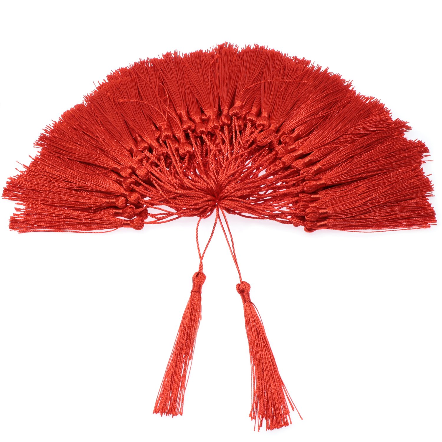VAPKER 100 Pieces Red Silky Handmade Soft Tassels 13cm/5-Inch With 2-Inch Cord Loop for Jewelry Making, DIY Projects, Bookmarks — image 1