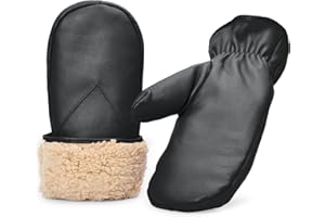 SURAWIL Mens Warm Leather Mittens Lambskin Mitten Gloves For Men Winter Warm Fleece Lined