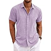 COOFANDY Men's Linen Shirts Short Sleeve Casual Shirts Button Down Shirt for Men Beach Summer Wedding Shirt