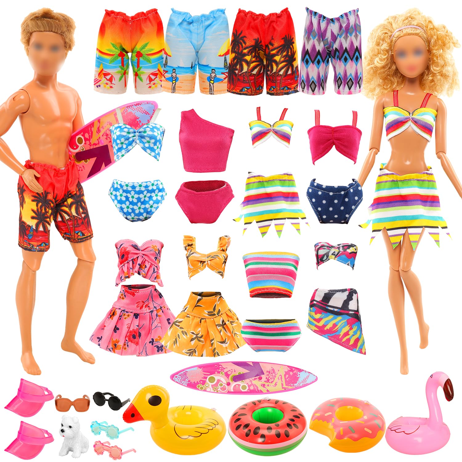 Miunana Handmade Doll Clothes and Accessories - 12 Pcs Set for 11.5 Inch Dolls - Swim Clothes, Trunks, Suits, Skateboard, Lifebuoys