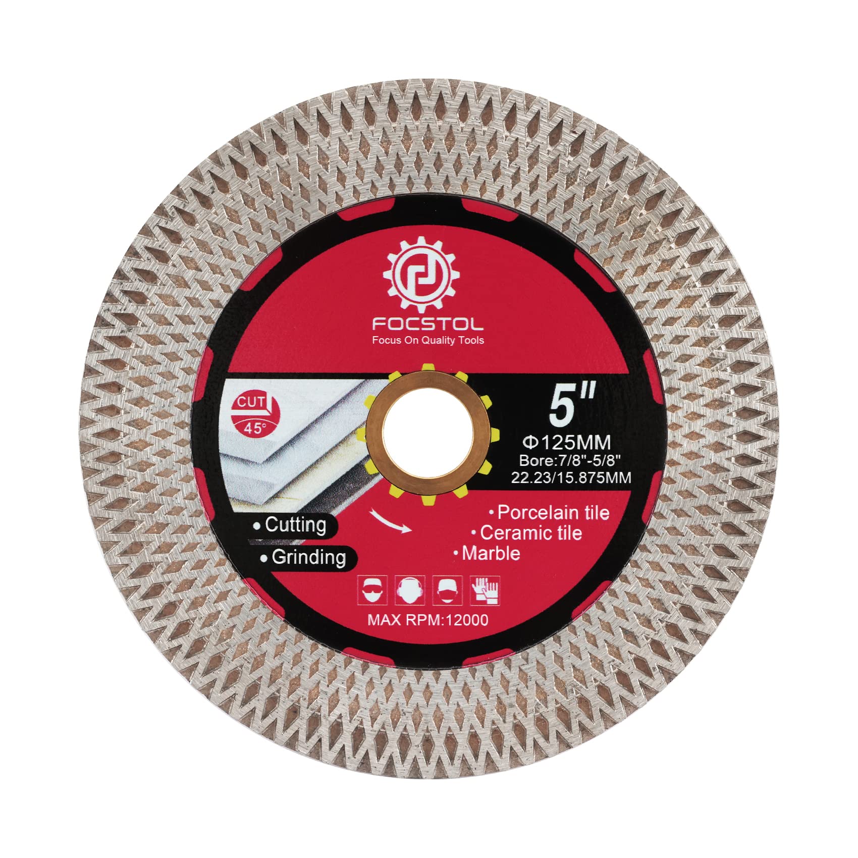 FOCSTOL Diamond Tile Saw Blade - 125mm Cutting Grinding Disc for Porcelain Ceramic Tile Marble Granite Artificial Stone