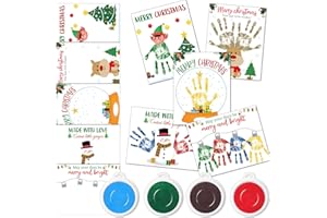 AFNIIMYAPT 30 Pcs Christmas Handprint Kits Crafts with 4 Pcs Stamp Pads Snowman Penguin Gloves Themed DIY Handprint Art and Craft Fall Greeting Cards for Xmas School Home Classroom Game Activities Gift