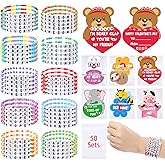 Kigeli 50 Set Valentines Friendship Bracelets with Cards Valentine's Day Gifts for Kids Valentines Friendship Bead Bracelets for Gift Exchange School Classroom Prizes Valentine's Party Favors Supplies