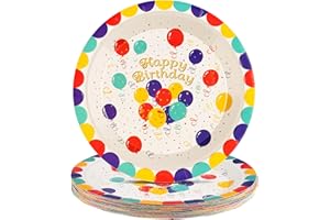 20 PCS Happy Birthday Paper Plates 7 Inch Dessert Plates Disposable Colorful Party Supplies Birthday Party Decorations Table 