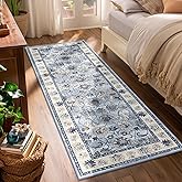 Yamaziot Washable Runner Rug, 2x6 Non-Slip Vintage Floral Hallway Rug with Rubber Backing, Low Pile Non-Shedding Soft Distressed Carpet Runner for Bedroom, Kitchen, Laundry, Entrance