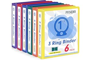 3 Ring Binder 1 Inch, PANDRI 6 Pack 1-Inch Binder Fits Letter Size 8.5'' x 11'' Paper, Versatile Binders for Office Home School, 2 Pockets, Assorted 6 Color