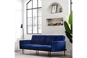 Edenbrook Gilman Futon - Futon Sofa Bed - Futon Couch - Small Futon - Living Room Furniture - Armed Sofa Bed Couch - Sofa - Navy Blue Velvet Futon, Standard