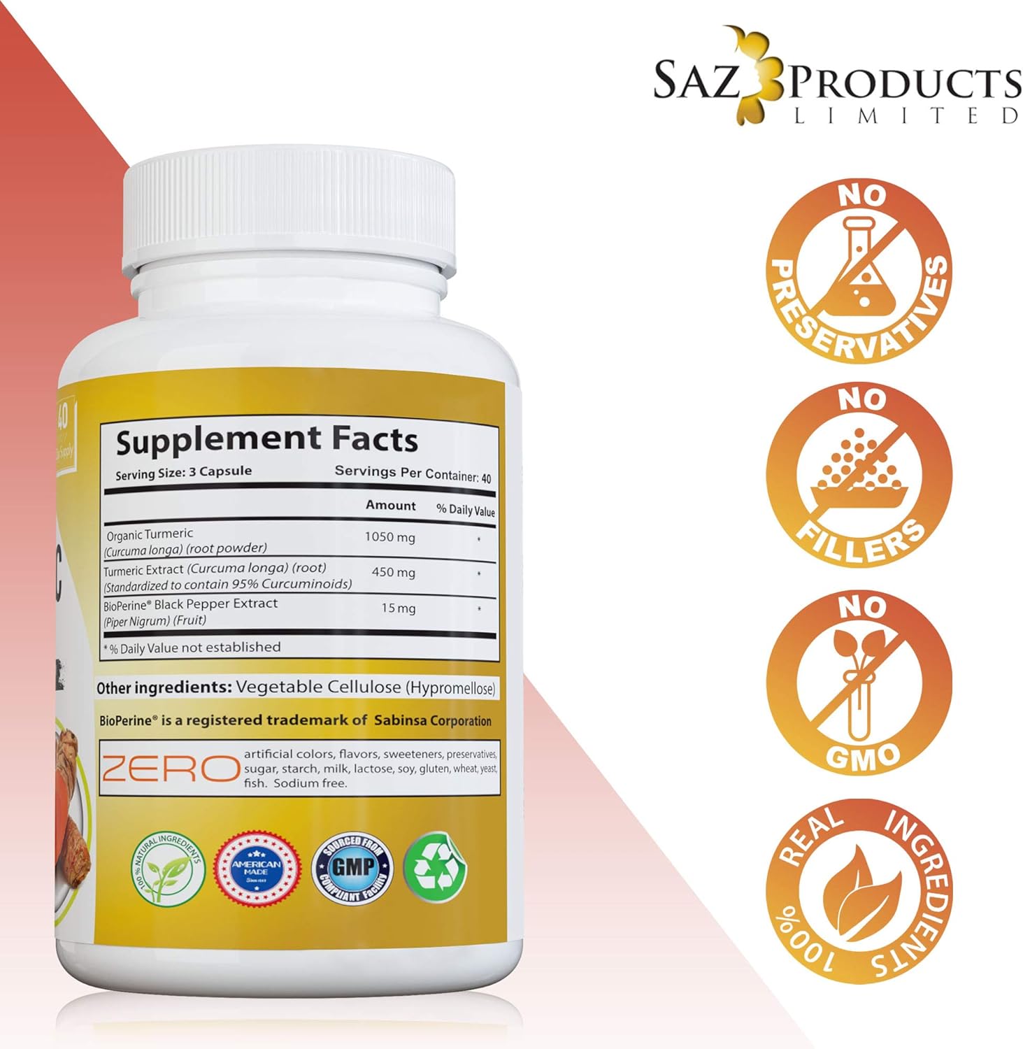 Organic Turmeric Curcumin with BioPerine - Potent Anti-Inflammatory - Contains 95% Curcuminoids and Black Pepper Extract for Fast Absorption - 1500 Milligram Vegan Capsules - 40 Day Supply: Health & Personal Care