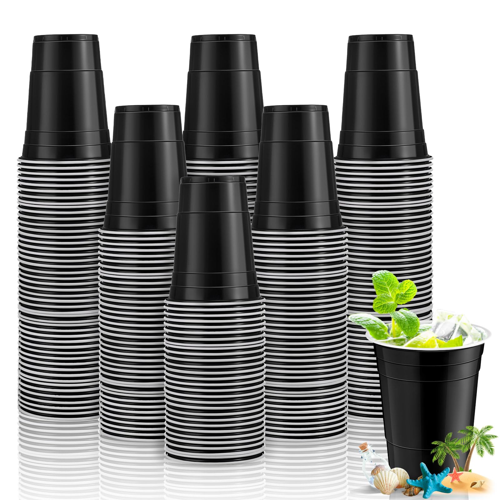 Photo 1 of 100 Pack 16 Ounce Plastic Party Cups Disposable Heavy Duty Drinking Water Cups for Halloween Christmas Festival Wedding New Year Party Supplies(Black, White)