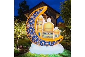 Liliful 6 ft Eid Mubarak Inflatable Ramadan Decorations Inflatable Muslim Mosque Ramadan Outdoor Decor Islamic Inflatable Decor with Lights for Outdoor Holiday Party Yard Garden