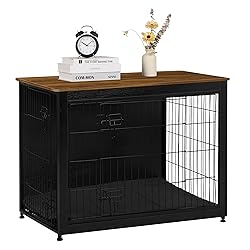 DWANTON Dog Crate Furniture with Cushion, Wooden