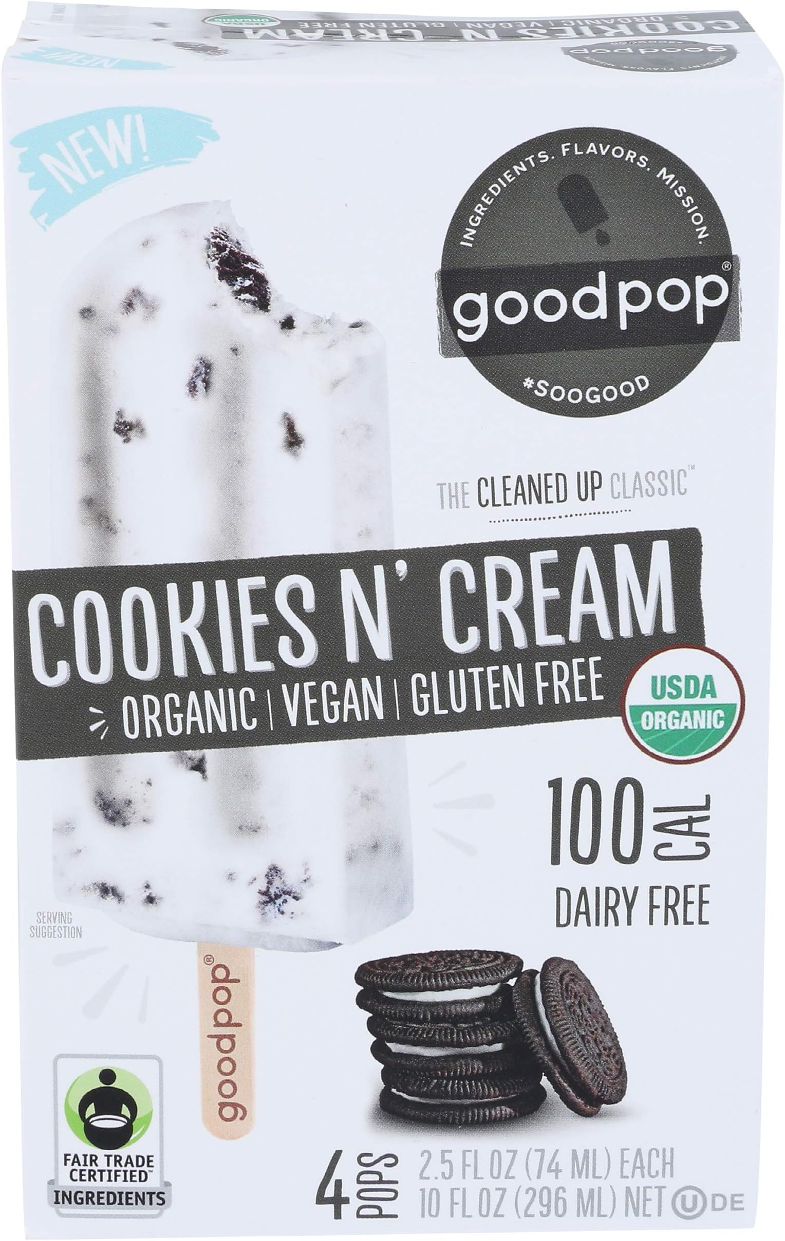 Goodpop, Ice Cream Pops Cookies N Cream Organic, 2.5 Fl Oz (Pack of 4)