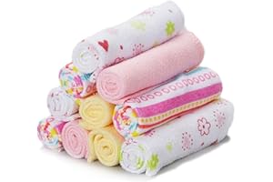 Spasilk Washcloths for Newborn Boys and Girls, Soft Terry Baby Washcloths, Baby Essentials, Ideal, Pink Lines, Pack of 10