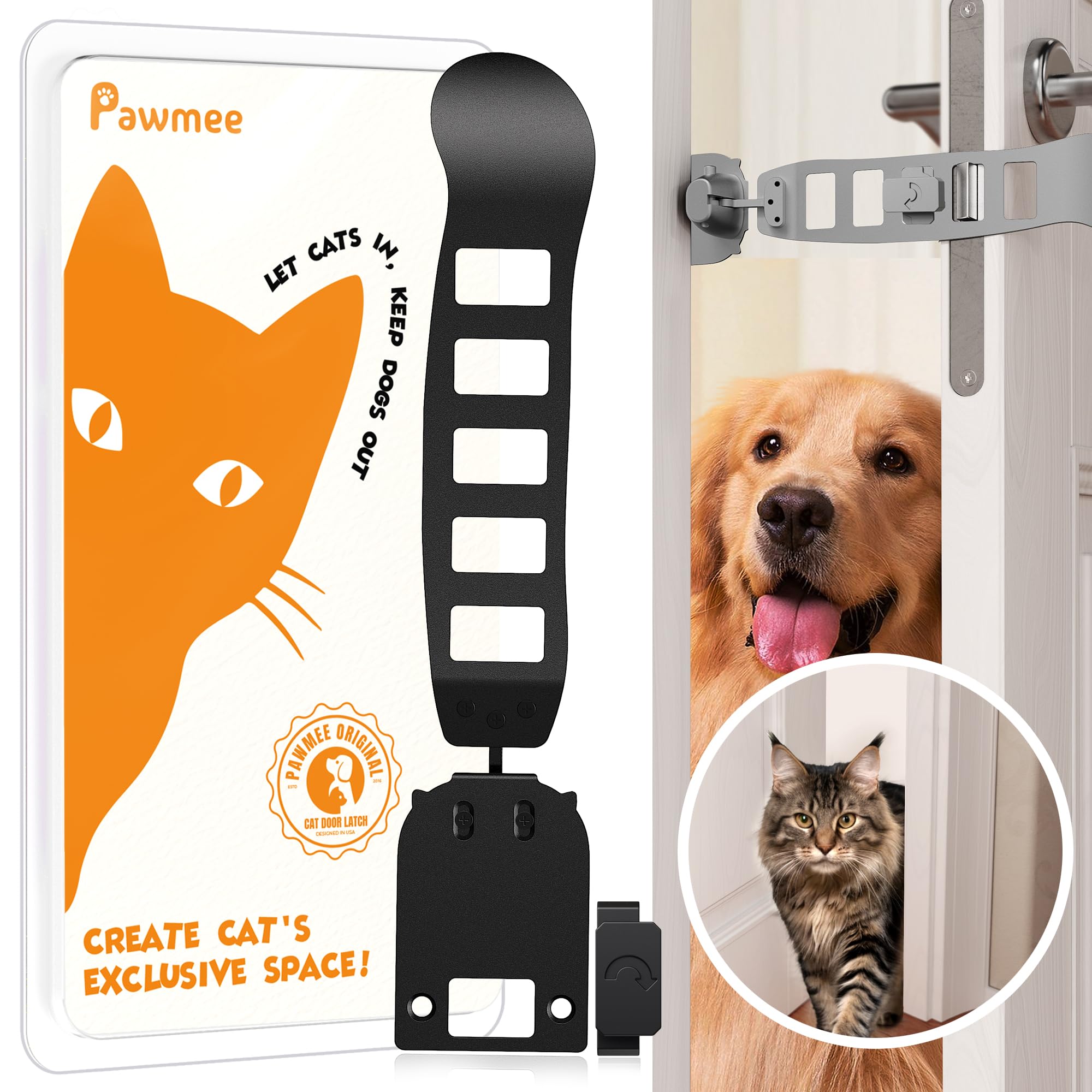 Photo 1 of (USED/FAIR) Pawmee Metal Cat Door Prop, Door Prop for Cats, Easy Install, Most Durable & Foldable, ?5 Adjustable Sizes? Keep Interior Door Cracked Open for Cat - Dog Proof Cat Feeding Station, No Wall Damage