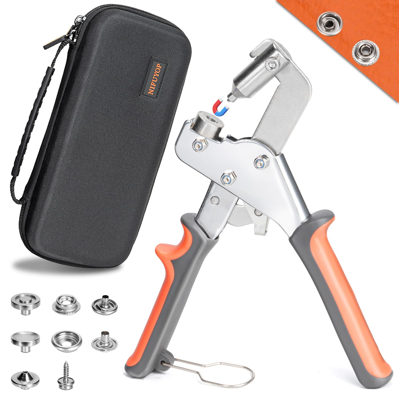Photo 1 of Snap Fastener Tool with Case, Heavy Duty Snaps Kit Tool Including Snap Plier, 80 Sets Marine Grade Snap Buttons Kit for Repairing Boat Cover, Canvas, Tarps, Leather DIY and Replacement Metal Snaps