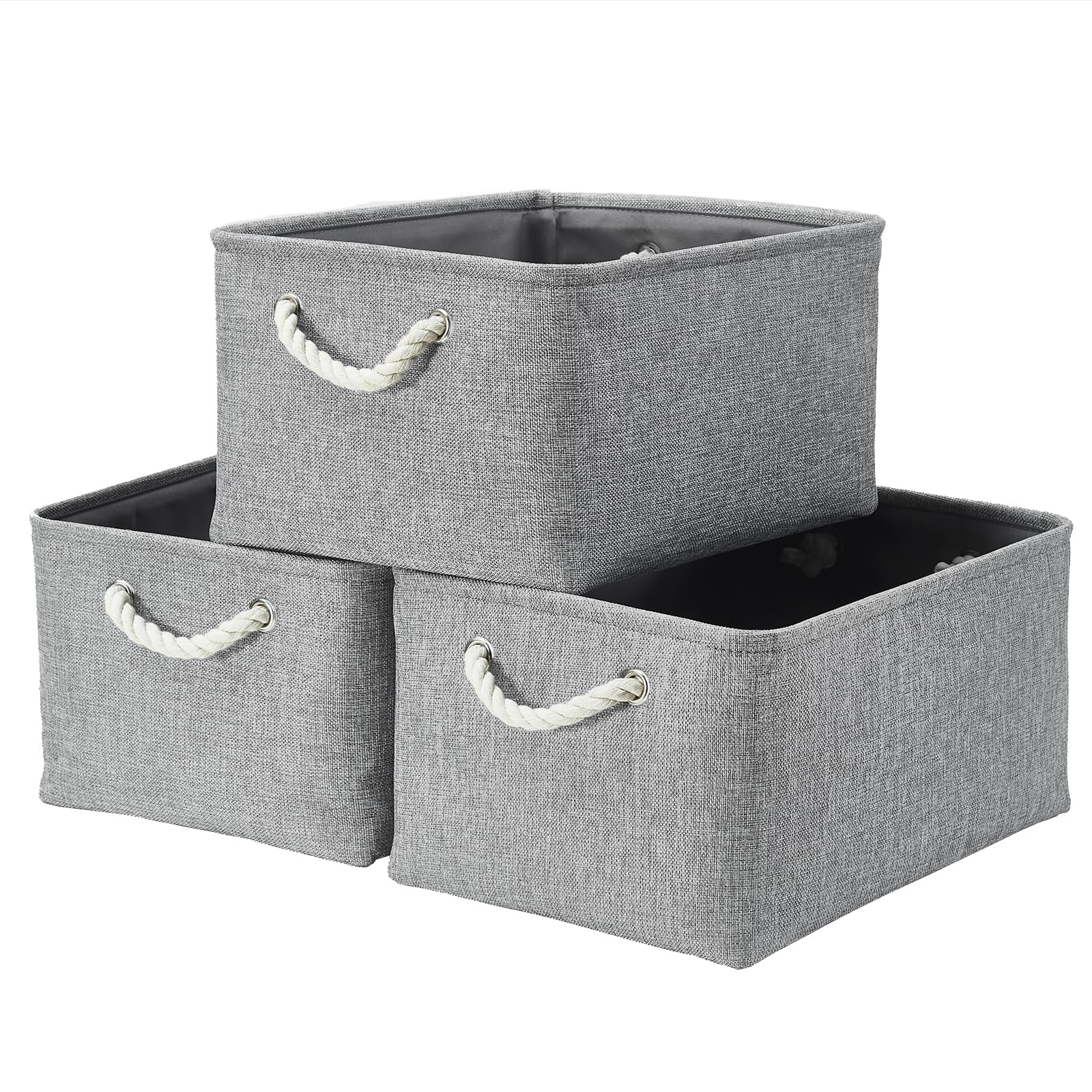 Mangata Large Storage Boxes, Fabric Basket Set of 3 for Shelves, 16.1 x 12.2 x 7.9 Inches (Grey, Large) — image 1