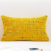 Alerfa Rectangle Geometrical Plaid Striped Cut Velvet Throw Pillow Cover 12x20 Inch Luxury Modern Decorative Lumbar Pillow Cover for Couch Living Room Bedroom, Yellow