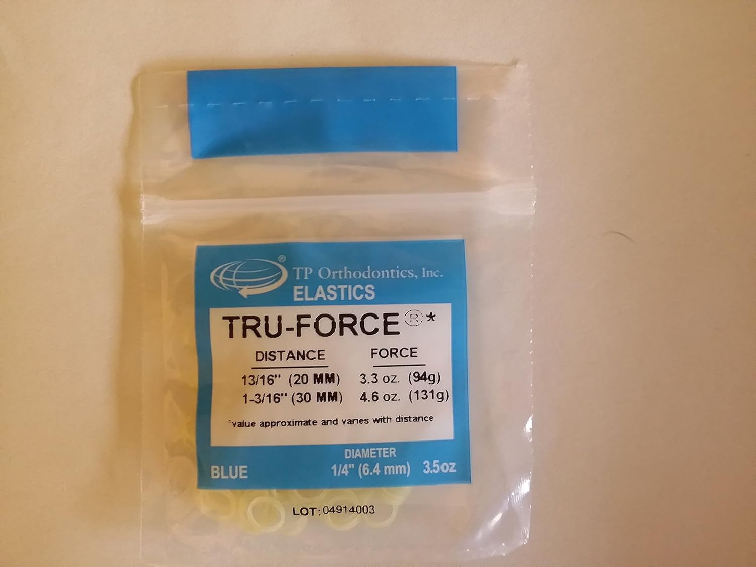 T P ORTHODONTICS (CLOSE THE GAP IN YOUR TEETH) TRU FORCE ELASTIC BLUE
