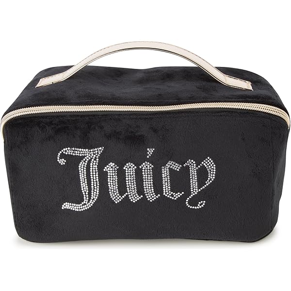 Juicy Couture 化粧ポーチ Juicy Couture Rhinestone Logo Pink Velour Makeup Pouch | Zumiez