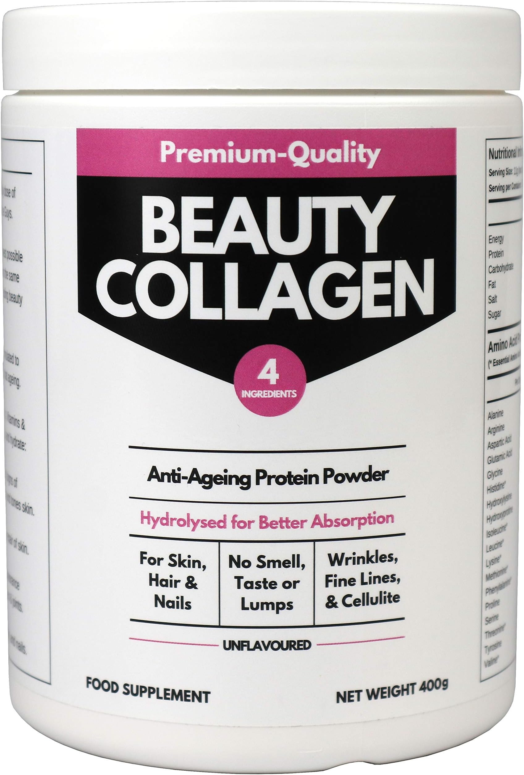 Anti Ageing Collagen Peptides (400g) | Beauty Collagen Powder - Marine Collagen, Vitamin C, Hyaluronic Acid, Biotin | for Hair, Nails, Eyes, Wrinkles, Fine Lines | Halal, Kosher, and Keto
