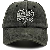 Horse Hat for Women, Just Girl Who Loves Horse Hat,Embroidered Adjustable Washed Cotton Baseball Cap Black