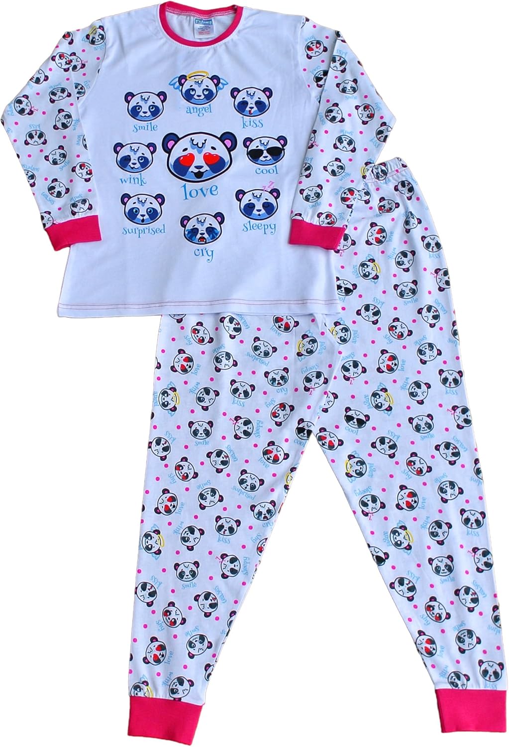Cute Panda Emoticons Girl's Long Pyjamas Emoji Style Long Pjs 7 to 12