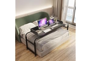 TIGERDAD Overbed Table with Wheels Overbed Desk Over Bed Desk King Queen Bed Table Overbed Laptop Table Over Bed Table with Wheels((Gray)