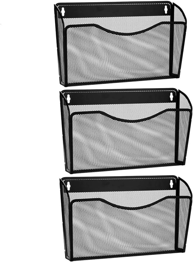 Wall Mount File Holder (3 Pack), AGPtek Single Pocket Mesh Metal File