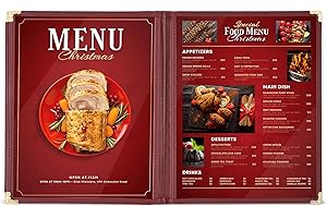 30 Pack of WeChef Menu Cover 3 Page 6 View Double Stitch Trim Fits 8.5X11 Paper Transparent Cafe Restaurant Burgundy